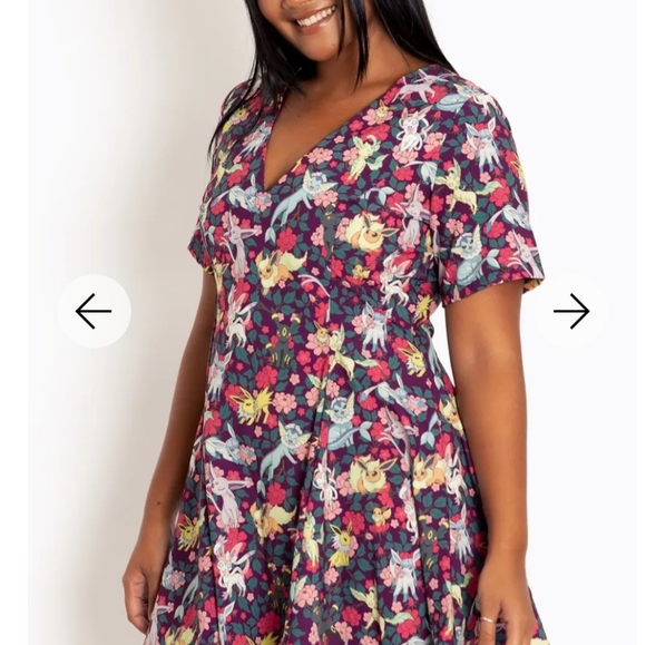 Blackmilk Pokemon Eevee Evolution Floral V Dress Size Large NWOT - Picture 6 of 9